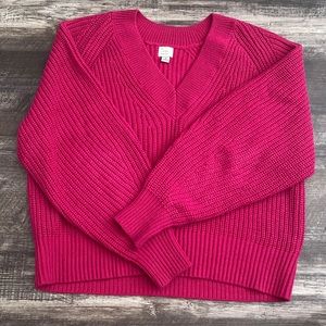 A New Day V-neck Magenta Chunky Knit Sweater, size Small